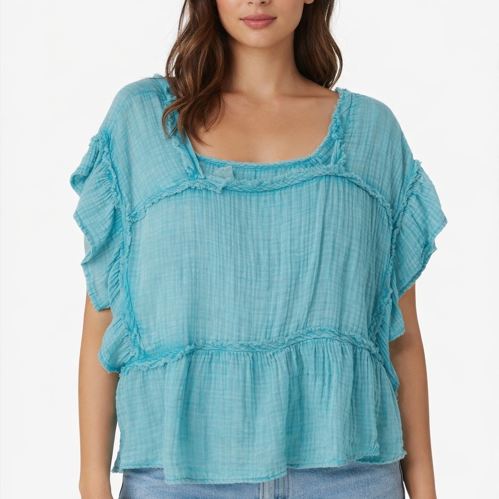 C&C California Teal Ruffle Blouse